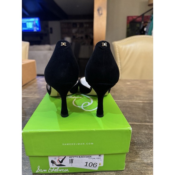 Sam Edelman Victoria D'Orsay Pointed Toe Pump Size 9.5 Black Suede - Picture 5 of 10